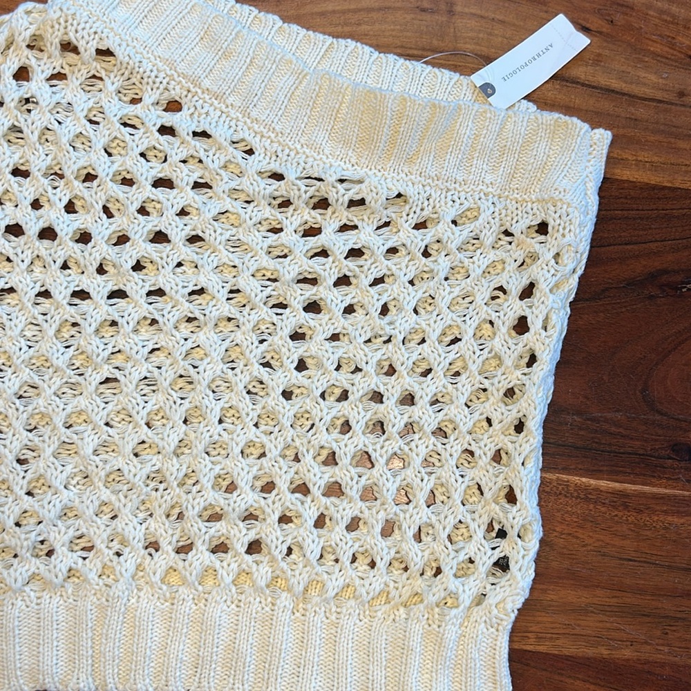 Anthropologie Cream One-Shoulder Mesh Blouse - Picture 5 of 11